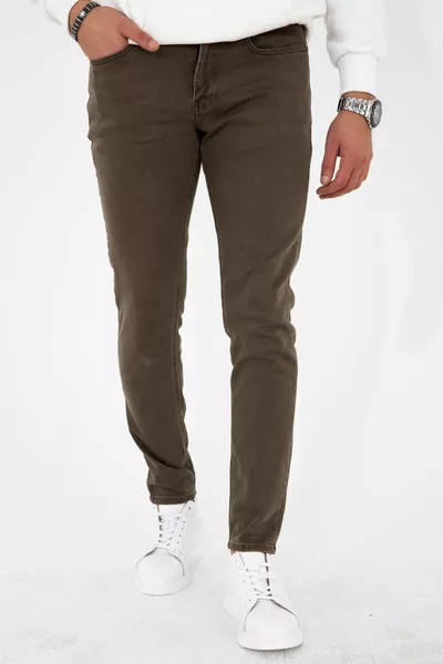 جمل كاكي سليم فيت سليم فيت رجالي ليكرا جينز جينز 