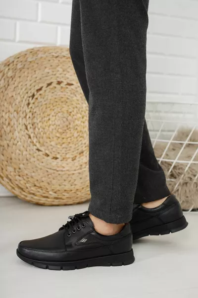 Мъжки черен ортопедичен масажор за пети Зимни обувки от естествена кожа