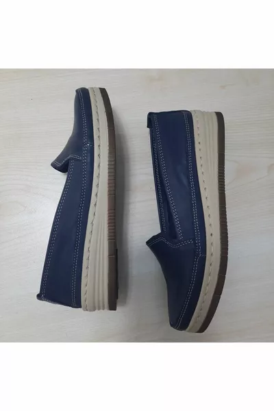 جلد طبيعي مبطن كعب كحلي اللون الأزرق الداكن شقق الباليه