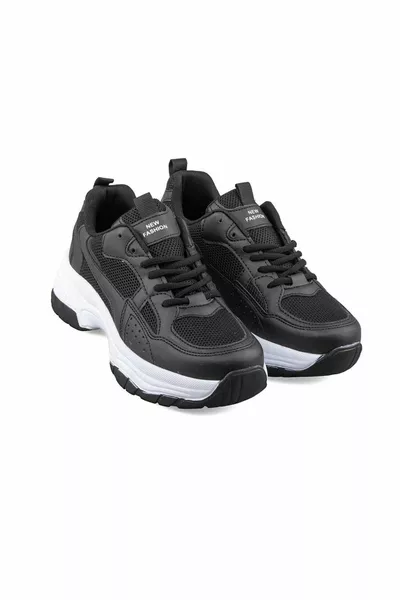 Lambırlent  حذاء رياضي نعل سميك للجنسين أسود-أبيض