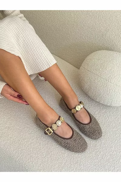 Romeinse gouden broche gedetailleerde casual ballerina's voor dames