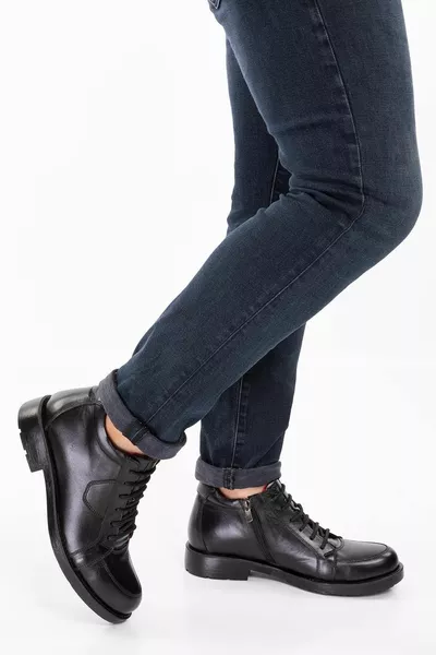  Мужские ортопедические ботинки на шнуровке из натуральной кожи и черные ботинки на молнии