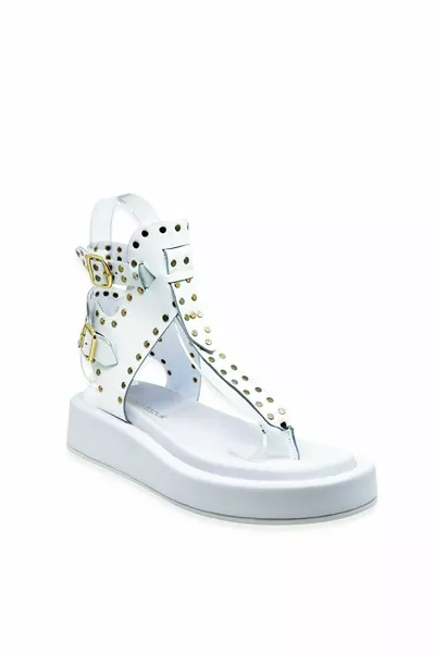 Sandali Bianchi in Vera Pelle Metallo Stone - Esmeralda