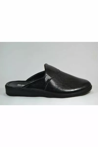 Мужские черные тапочки из натуральной кожи с закрытым передним планом