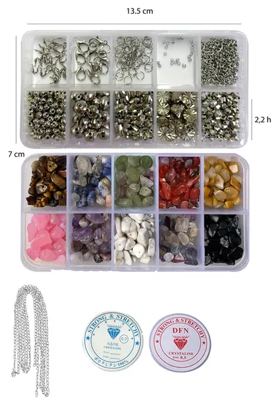 مجموعة صندوق أحجار طبيعية مكسورة وإكسسوارات لصنع المجوهرات، أساور، قلائد، خرز، أساور قدم، أقراط