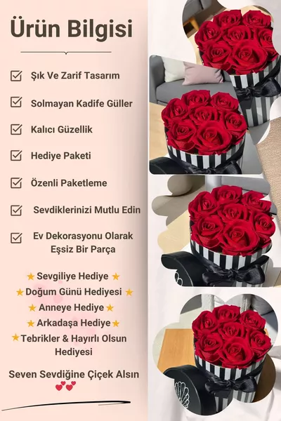 Gift Flowers Special Gift for a Loved One Rose Box Red Birthday Basket for Girlfriend, Lover, Mother