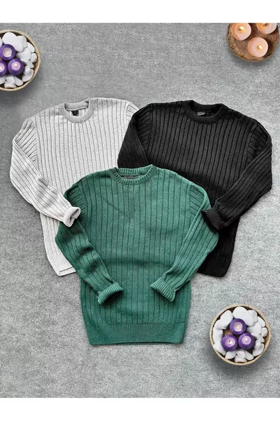3-Pack Men's Knit Sweater Black, Gray, Emerald Green