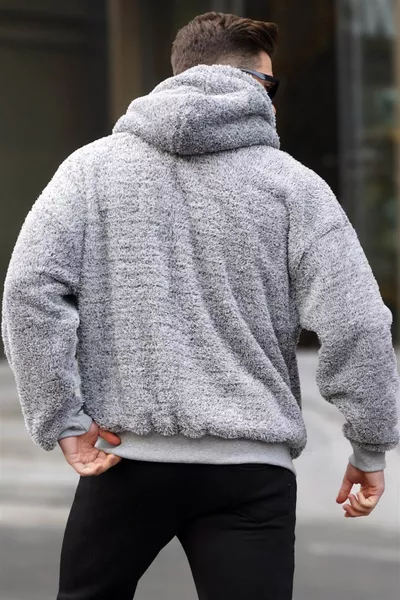 هودي رجالي بسحّاب ولون رمادي من المخمل الفاخر، مقاس واسع 