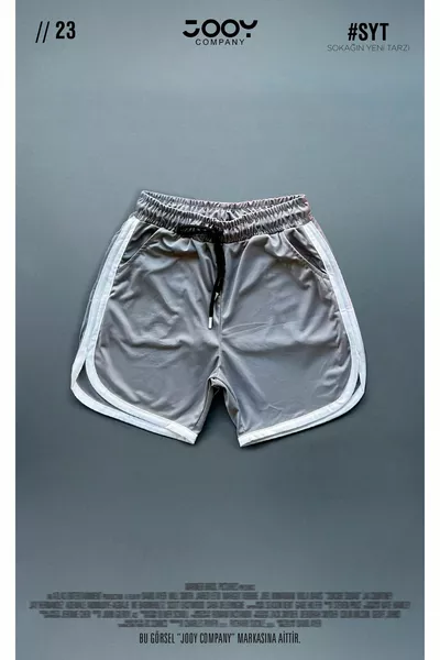 Grau-Schwarzes Mesh-Basketball-Trainings-Sportler-Shorts mit Streifendetail, 2-teiliges Set