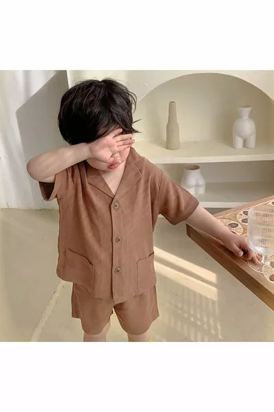 Boys & Girls Unisex Summer % Cotton Linen Shirt and Shorts Set