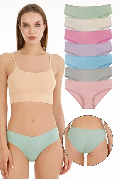Women's Ribbed 7-Piece Panty Set Mixed Colors  MODEL-5