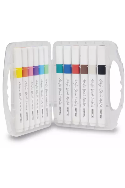  Farben Acrylmarker mit Pinselspitze im Kunststoffkasten