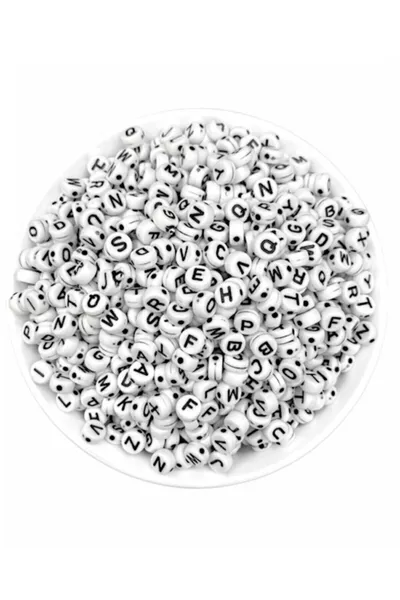  g perline piatte bianche con lettere nere  mm, perline alfabetiche ovali schiacciate ( g, ~ pezzi)