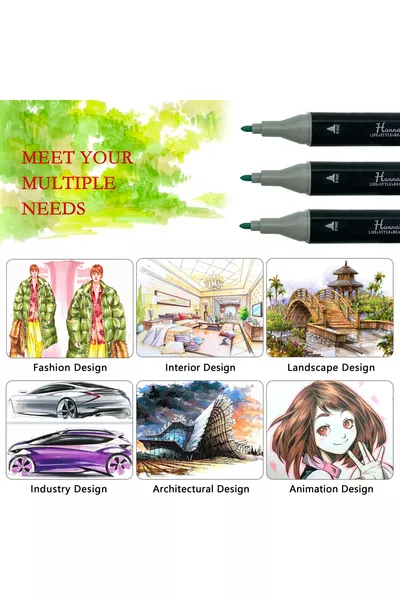 -delige dubbelzijdige markerset met zwarte tas