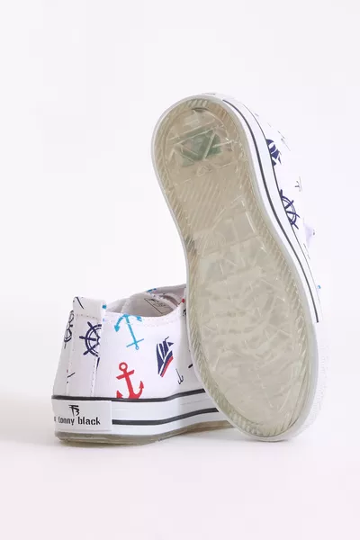 حذاء رياضي أطفال للجنسين أبيض وكحلي مضيء بمشبك 