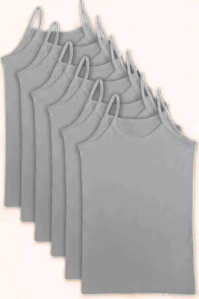 Girls' Gray Cotton Tank Top with Straps, Pack of 6