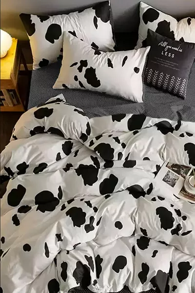 Parure de lit avec drap-housse simple motif dalmatien gris