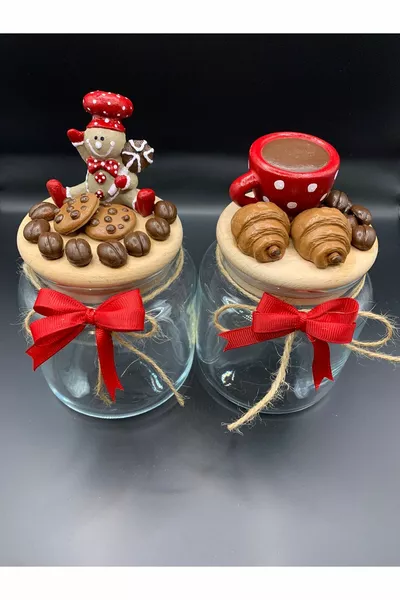 Set de 2 bocaux à biscuits et café - Set de bocaux et boîtes du Nouvel An - 2 bocaux de  ml (fait main)