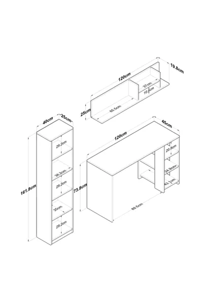 Работна офис маса за компютър Rani  с рафтове и колекция книги, антрацит - кошница орех