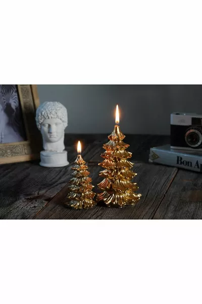 2er-Set Tannenbaum Dekorative Weihnachtskerze Spezielles Geschenk Kerze in Goldfarbe