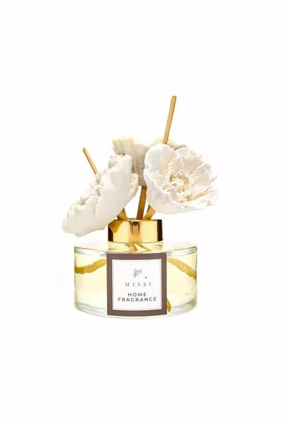  ml Schwarzes Vanille-Raumduft mit Keramikblume, Stein und Bambusstäbchen