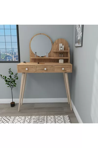 Ruges Aynalı Makyaj Masası Ahşap Ayaklı Atlantik Çam