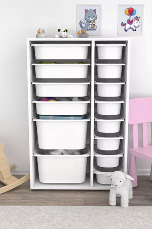 Armoire à jouets polyvalente Rine avec panier, blanche