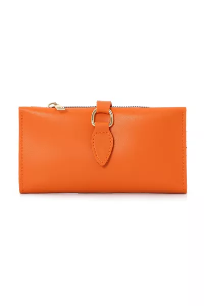 محفظة نسائية عصرية من الجلد الصناعي الناعم بفصل بسحاب - PRS-سبتمبر-برتقالي