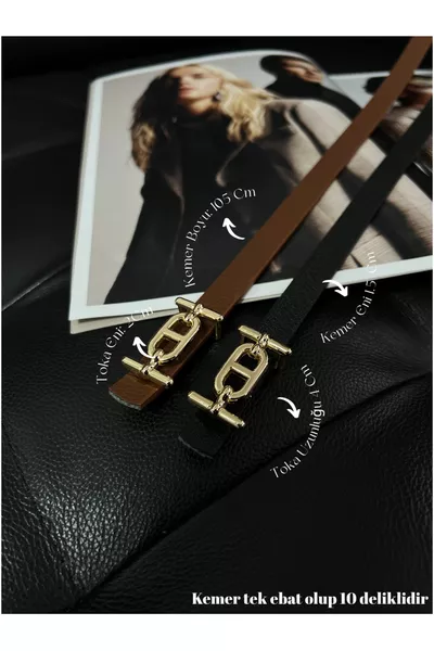 حزام رفيع بمشبك ذهبي مزدوج، حزام بنطال، حزام قميص، حزام سترة