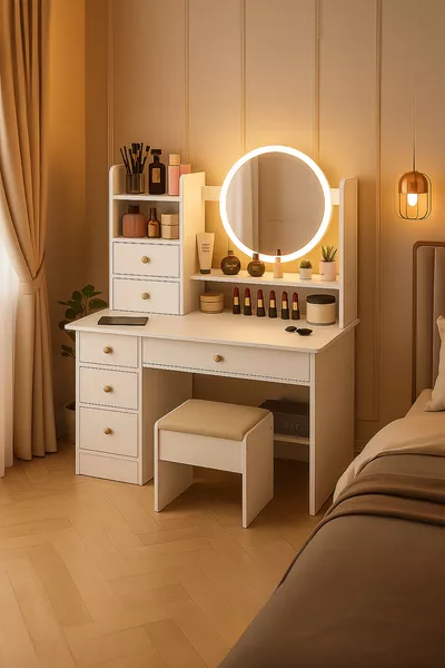 طاولة مكياج عصرية مع مرآة وإضاءة LED بجودة ممتازة من الدرجة الأولى ٪ MDF (B)