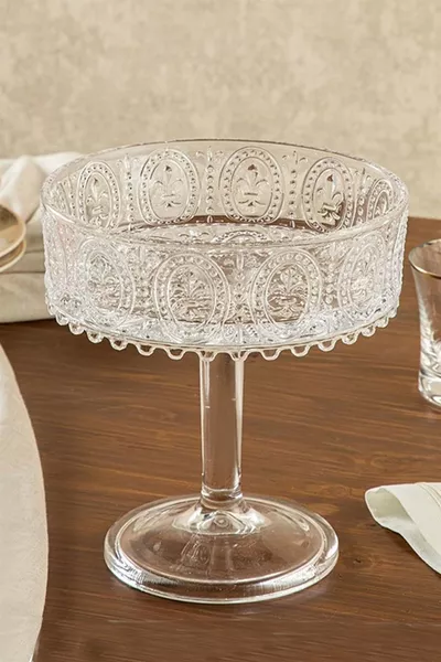 وعاء تقديم زجاجي شفاف يدوي الصنع بقاعدة مستديرة للتقديم  سم