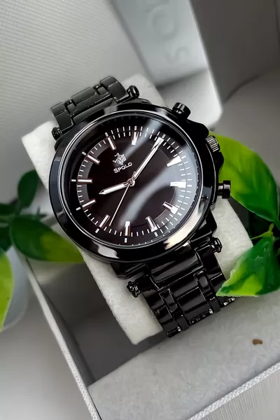 ساعة يد رجالية بحزام معدني باللون الأسود للموسم الجديد مع سوار هدية، هدية ليوم الأب