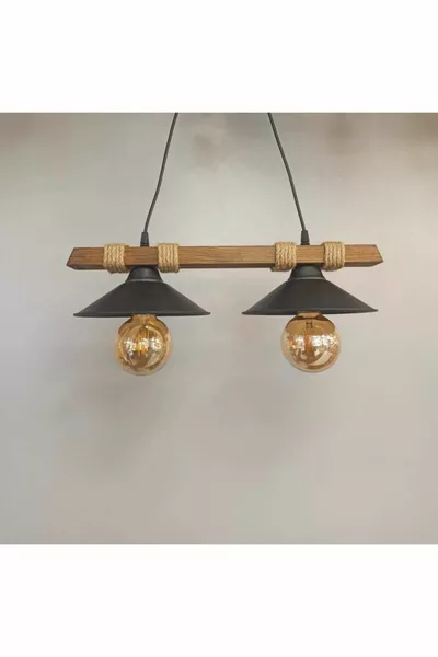 Нова модерна двойна висяща лампа с дървени въжета