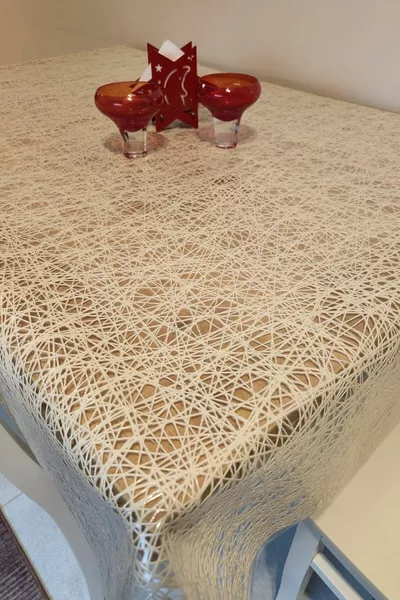 Cream Imported PVC Tarpaulin - Patterned Wipeable Tablecloth