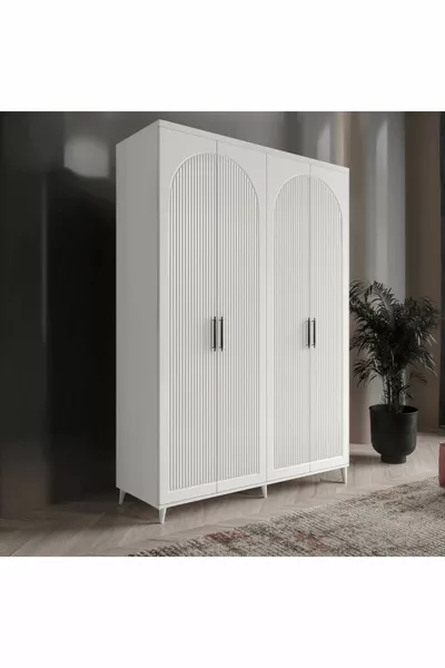 Free Installation Complete MDF Oslo 4-Door White Wardrobe