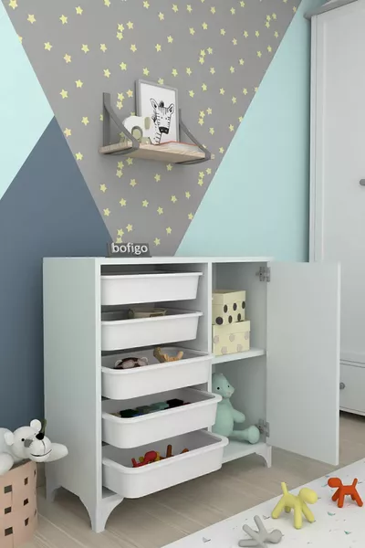 Armoire à 5 paniers, armoire polyvalente, armoire à jouets Kayra blanche