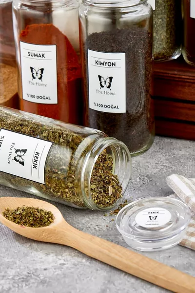 Комплект от  големи стъклени буркана с етикет за подправки -  мл