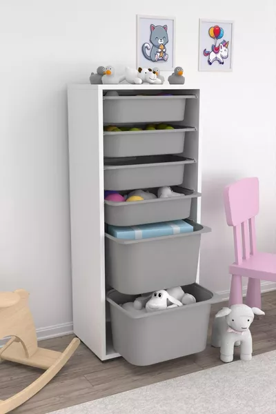 خزانة كارّا 2 كبيرة 4 صغيرة متعددة الأغراض لمخزن الألعاب باللون الرمادي