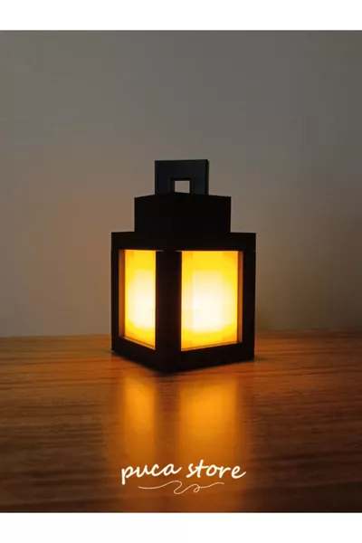 Lampe de table à thème pixel - Lampe de nuit lanterne avec LED bougie en cadeau, impression 3D