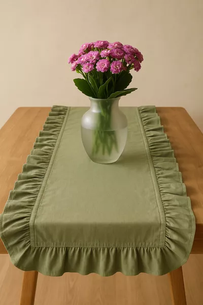 Kaki groene runner met ruches 