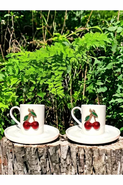 Ensemble de tasses à café en porcelaine blanche pour 2 personnes, modèle Phénomène Cerise, tasse de présentation