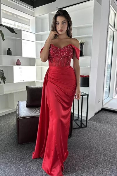 حجر شفاف مطرز alller أنيق الساتان تصميم مساء اللباس