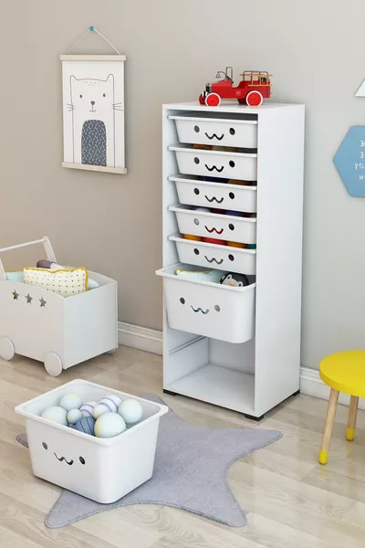 KİDS 7 Sepetli Gülücüklü Oyuncak Dolabı Oyuncak Kutusu Oyuncak Saklama Box