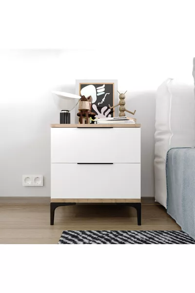 Aden 2 Lade Wit Nachtkastje, Economisch Nachtkastje, Modulaire Nachtkast