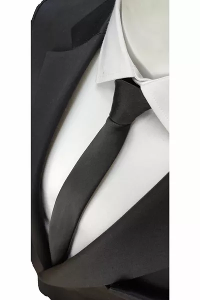 Black Extra Slim Thin Matte Tie and Pocket Square