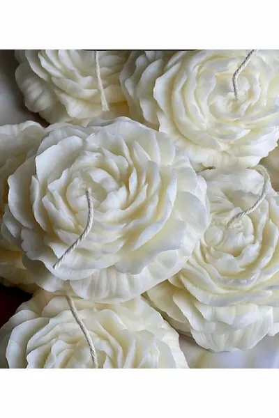 Bernami Decorative Peony Flower Vanilla Scented 5-Piece Candle - Flower Candle - Scented Candle