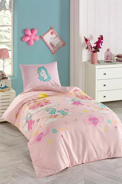 Ensemble de literie junior 1 personne Unicorn Dreams Rose