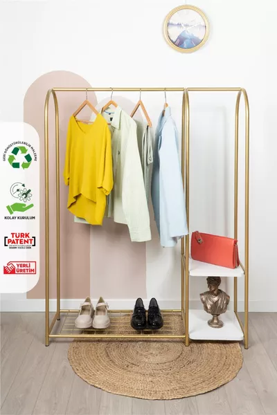 حامل ملابس معدني ذو أقدام بثلاث رفوف حامل ملابس بأقدام رف خشبي حاملة ملابس جاهزة