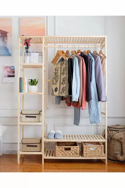 علاقة ملابس خشبية ذات أرجل خشبية متعددة الاستخدامات للخزانة 
