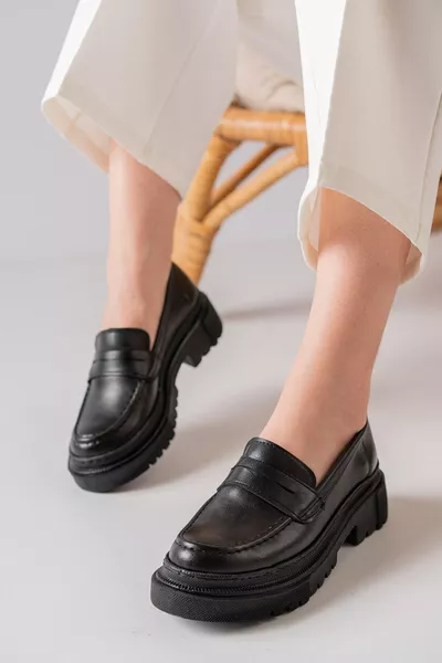 Scarpe Mocassino Donna con Suola Spessa Nera